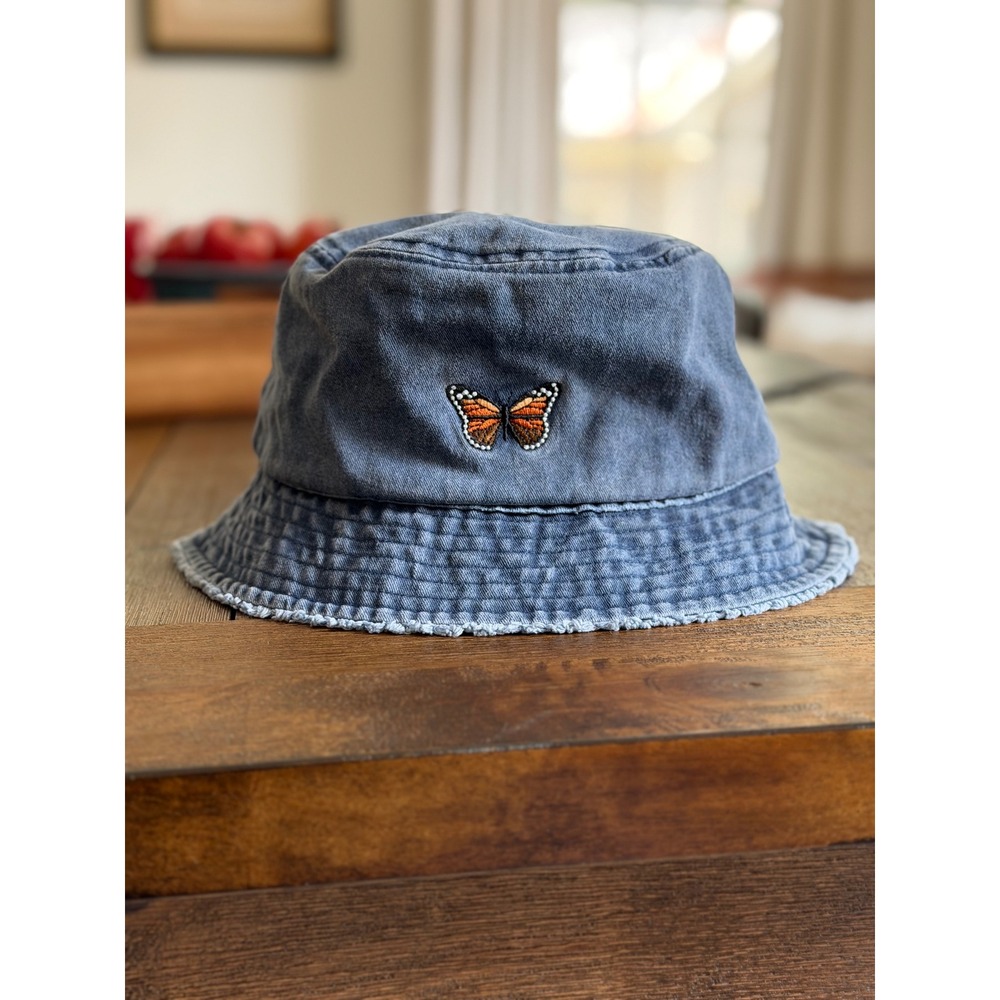 David and Young Butterfly Denim Bucket Hat Blue‎ OS Cotton Y2K Indie
